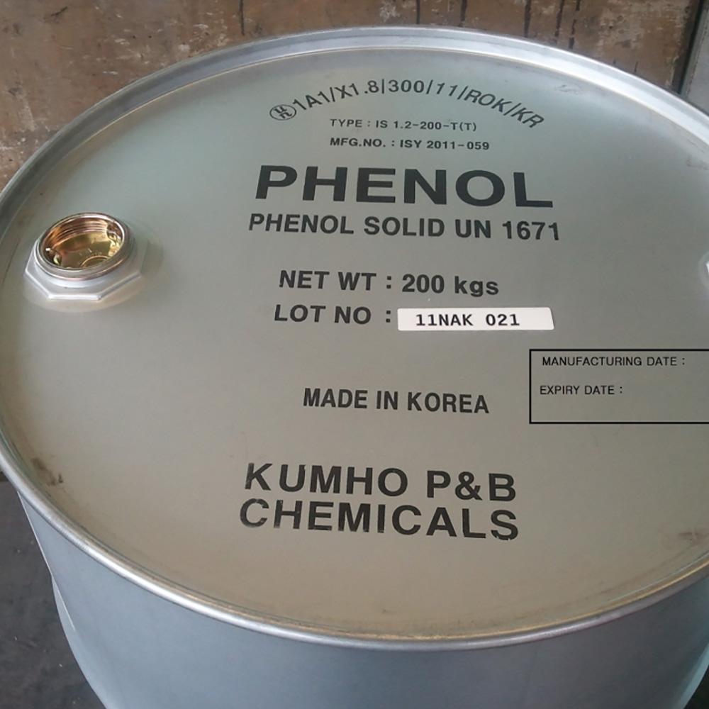 Used as a raw material for diverse chemical components PHENOL (Coagulates at room temperature)