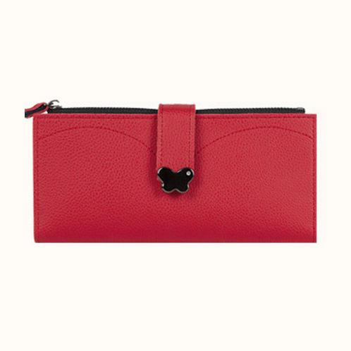 Butterfly decorated Korea lady women long slim wallet(Red)