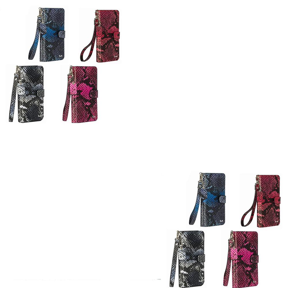 Milan anaconda natural cowhide wallet-type cell phone case red wine