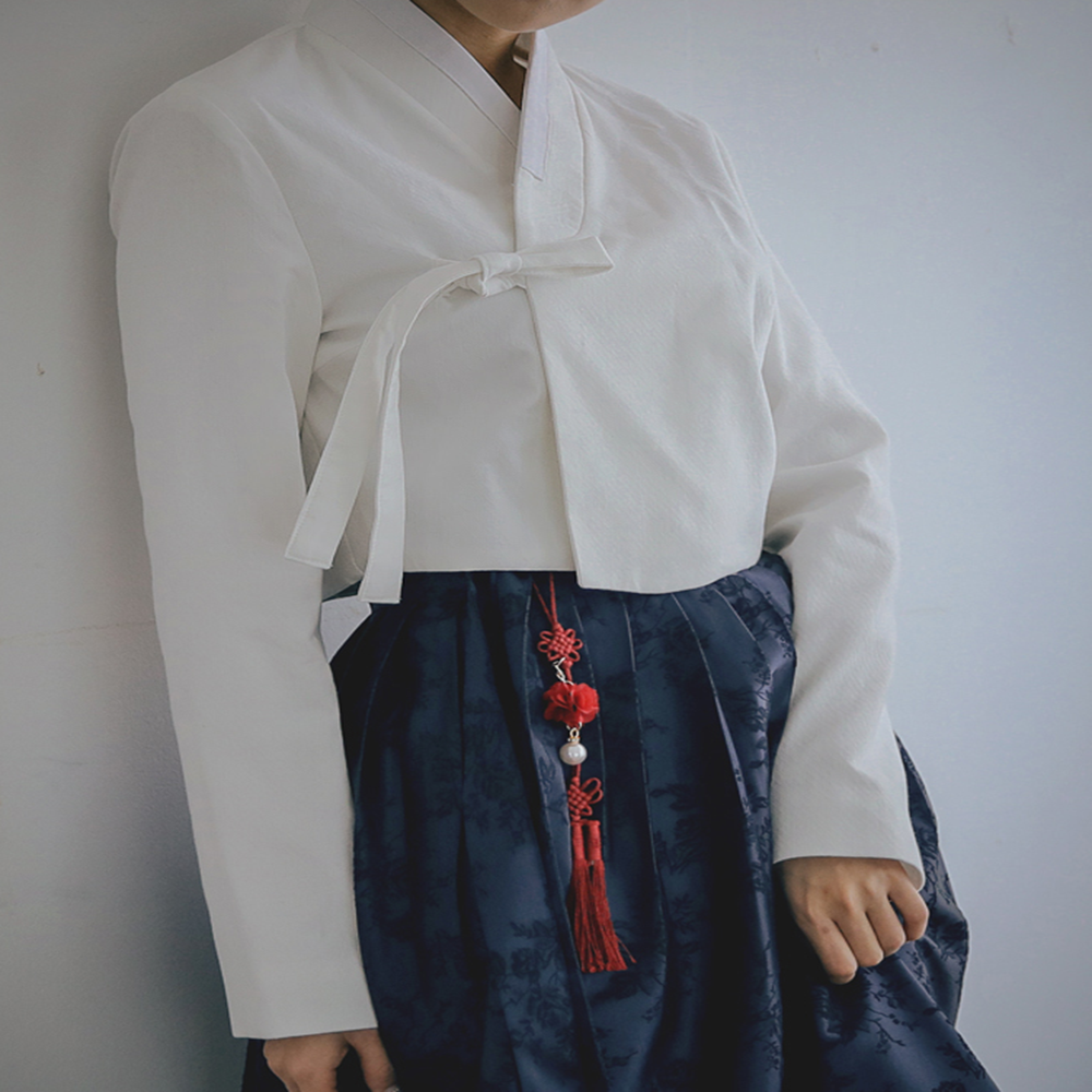Korean traditional skirt with rambling rose(navy)