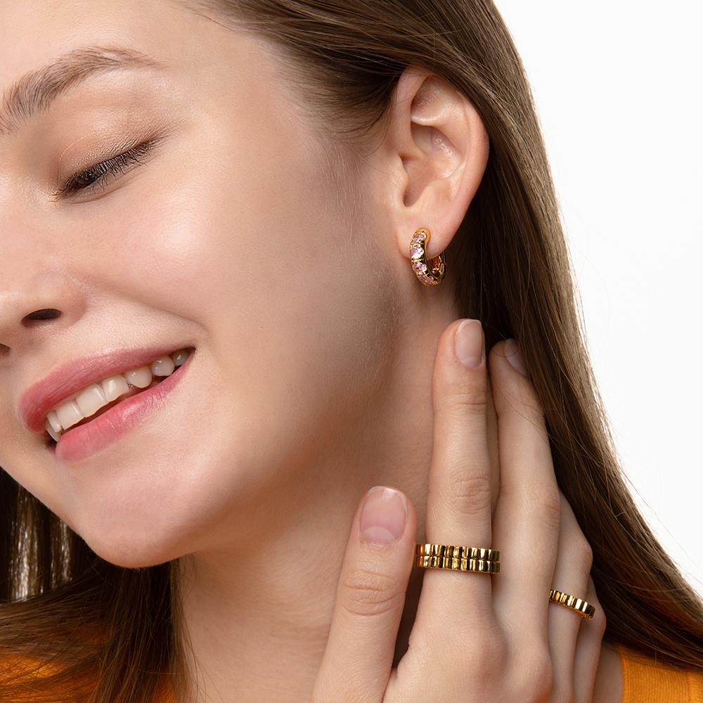 Round Volume Pink Earrings ( S925 )