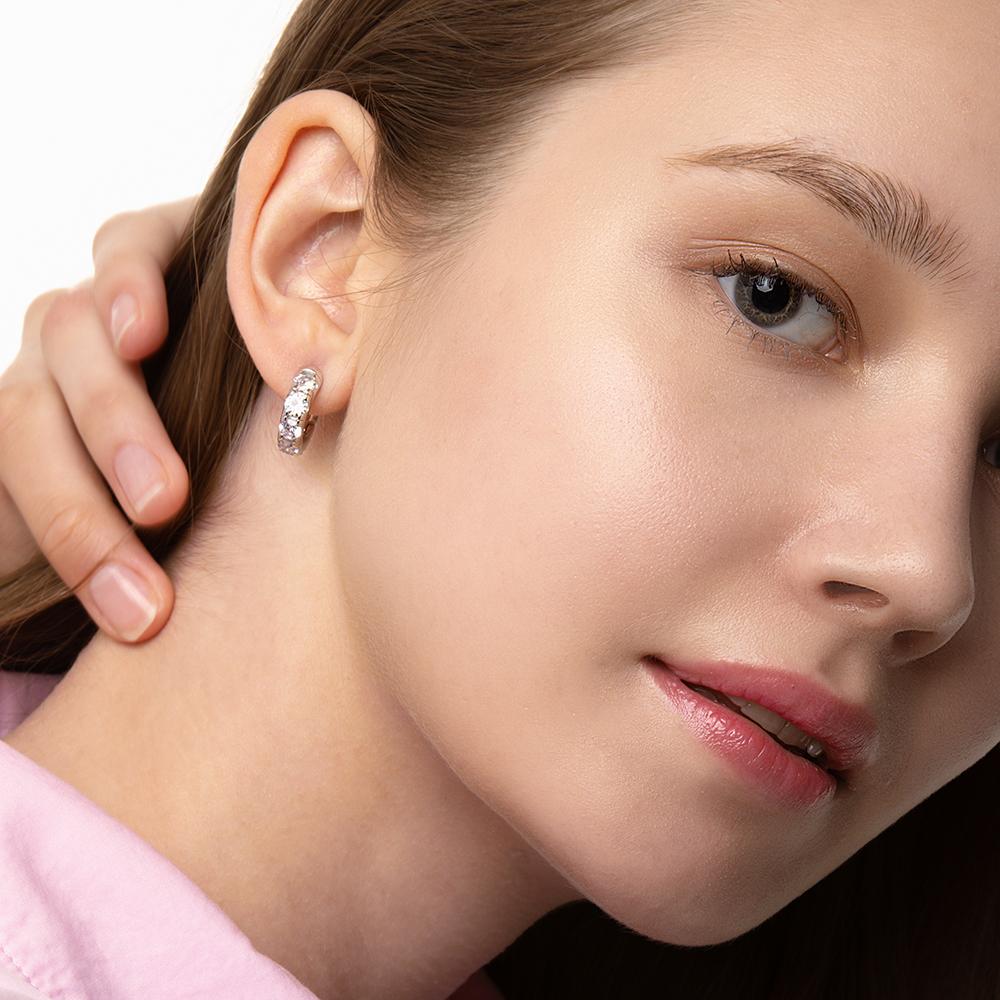 Round Volume White Earrings ( S925 )