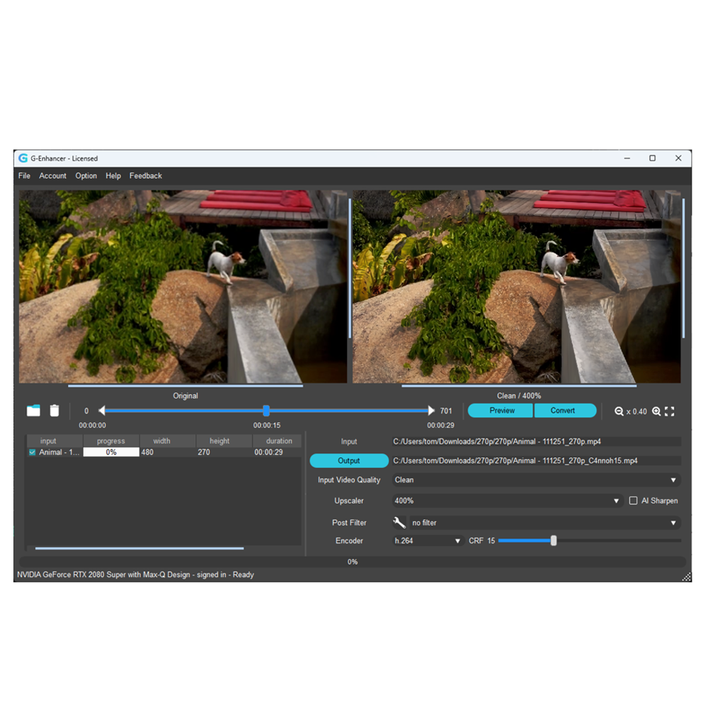 Artificial Intelligence based video enhacing and upscaling package for Windows and Mac