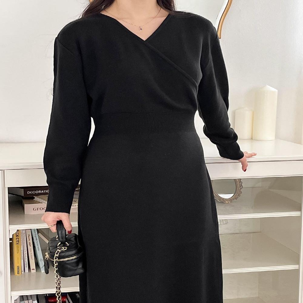 [Thebly] Monea Wrap V-neck Long Dress -  Wrap Design - Dress