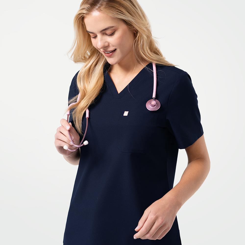 Women's-Single-Pocket-Scrub-Top-Eco-Navy