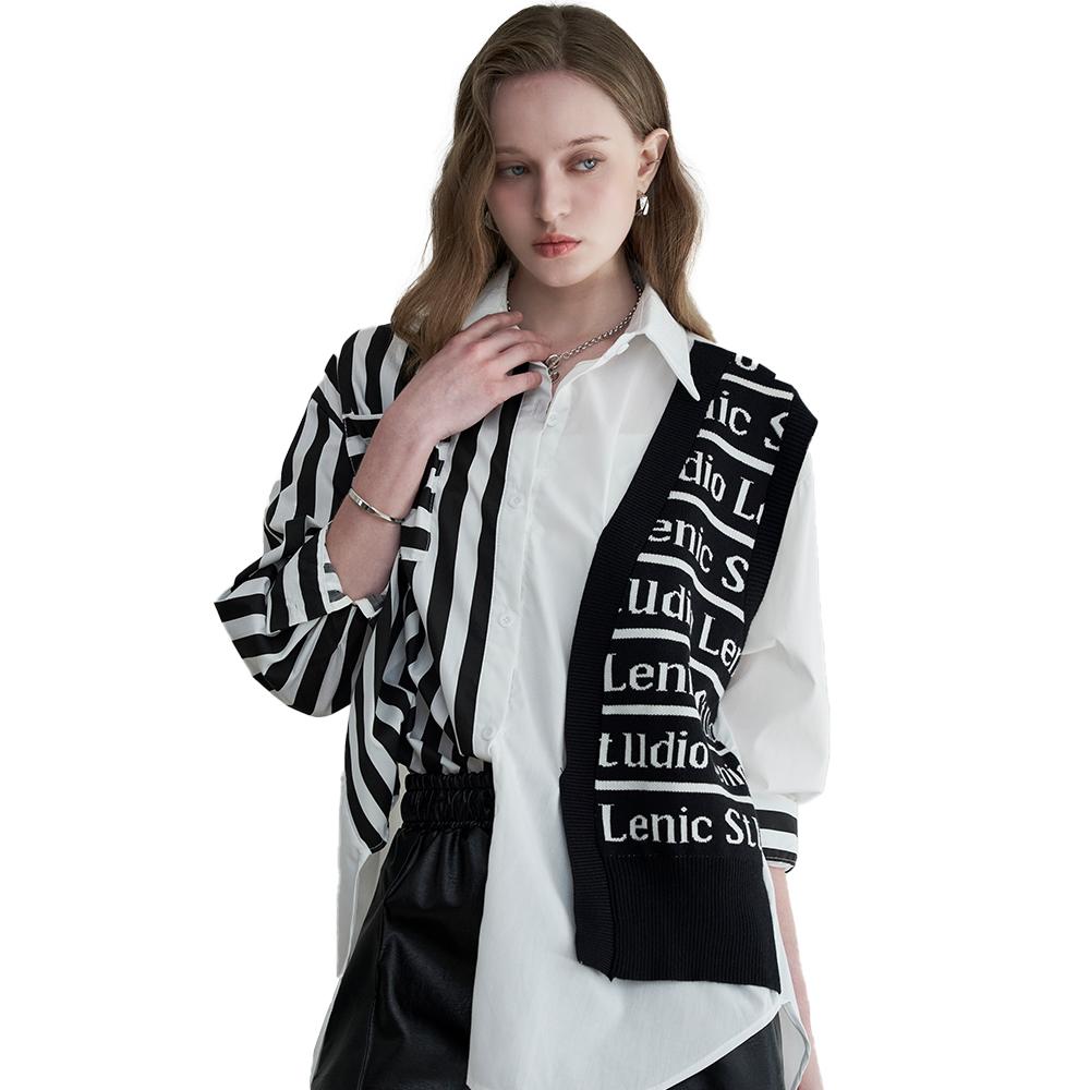 Asymmetric Knit Stripe Oversized Shirt